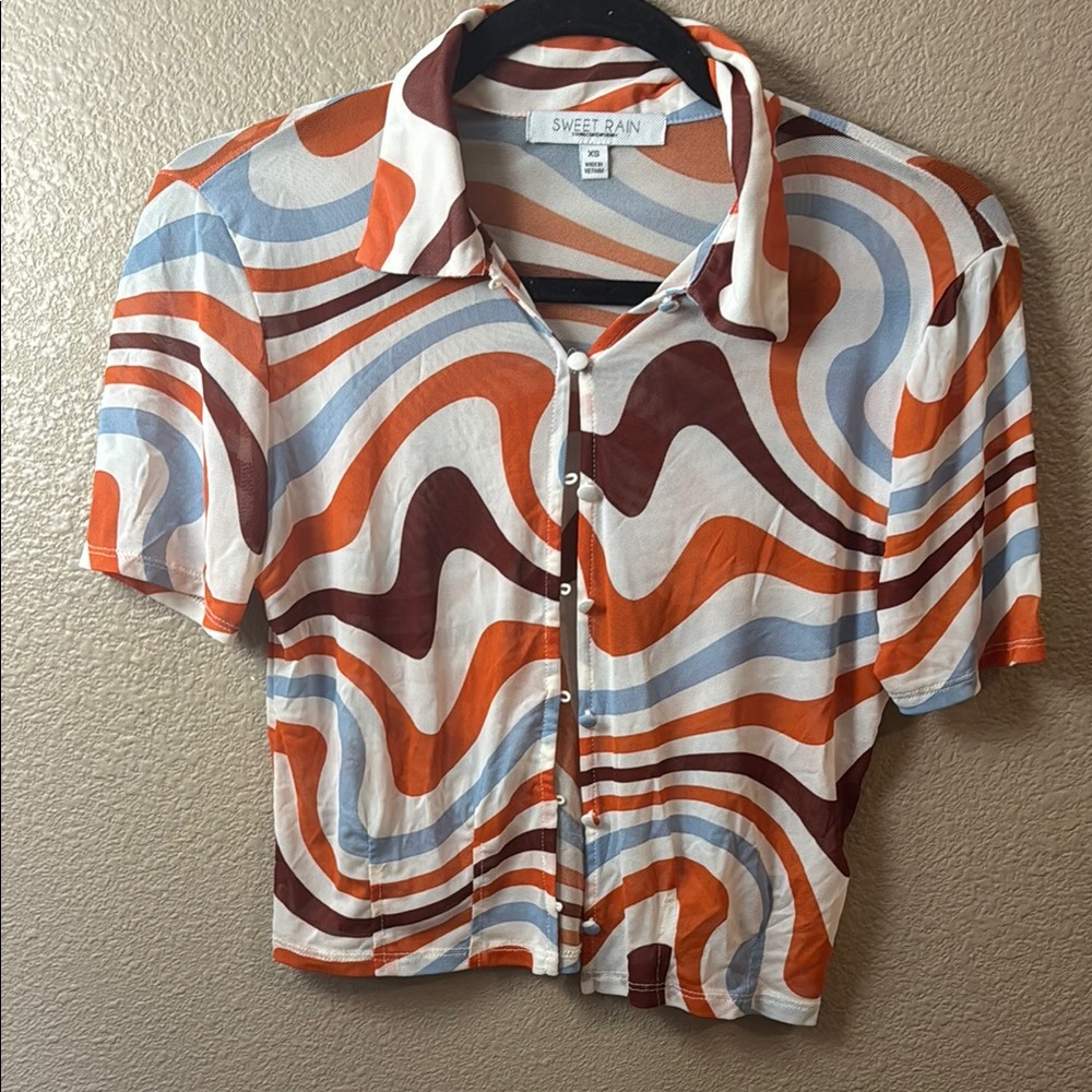 Sweet Rain Vibrant Swirl Button-Up Shirt